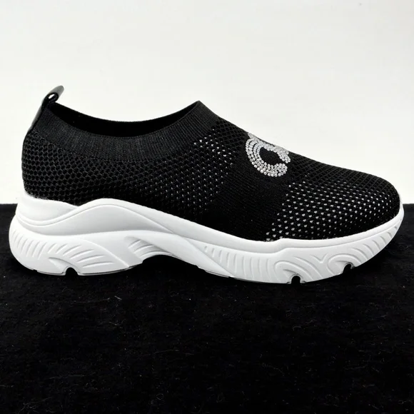 CASADEI 🇮🇹 WOMEN'S BLACK STREICH FABRIC FASHION SUMMER SNEAKERS - Picture 4 of 10